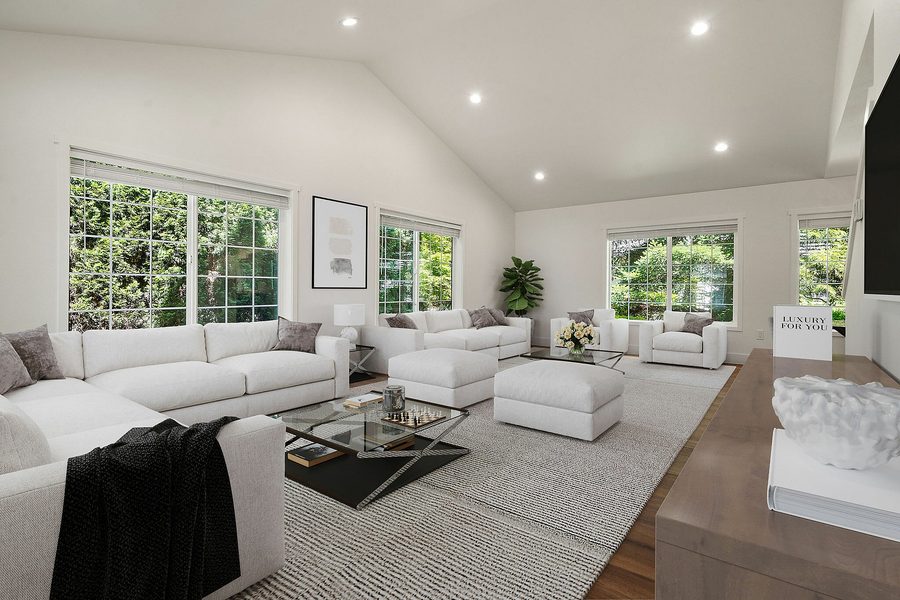 Living room with vaulted ceiling